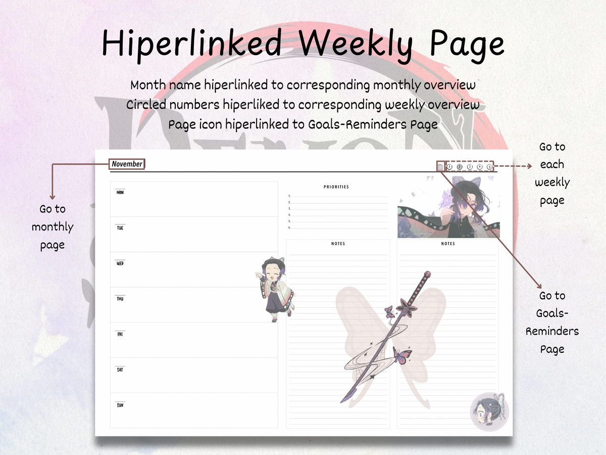 Demon Slayer Customizable Digital Planner